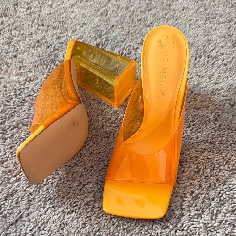 Primark Orange Mules with Transparent Strap and Chunky Heel